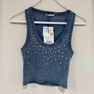 Zara Blue Embellished Tank Top